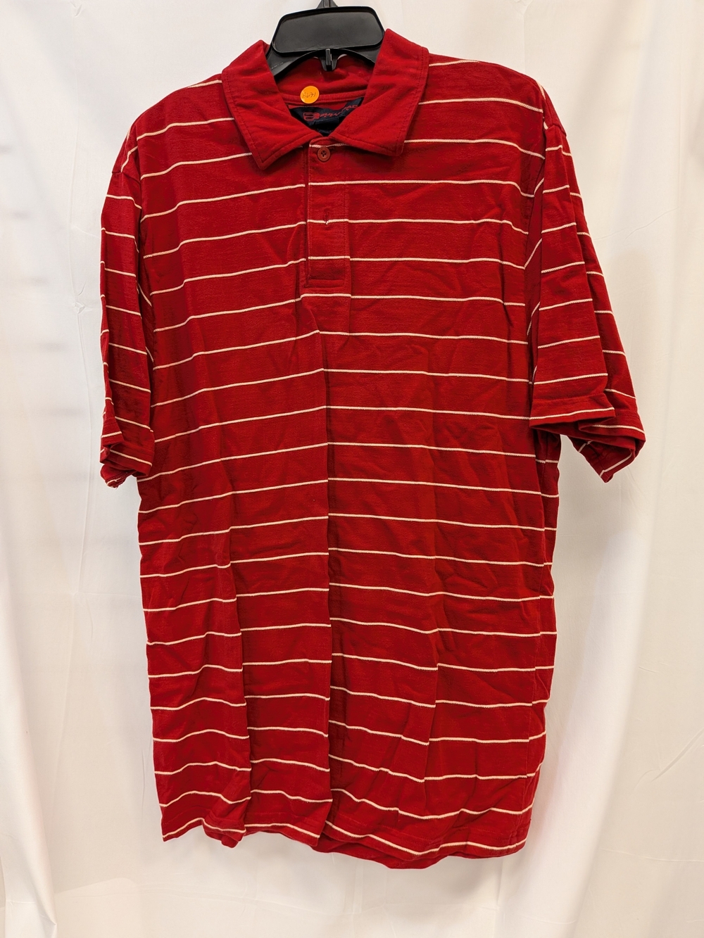 Bullhead Red Polo with Thin White Stripes